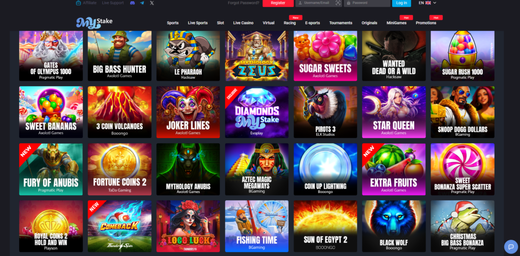MyStake casino — a broad non GamStop platform with crypto and card support for UK players
