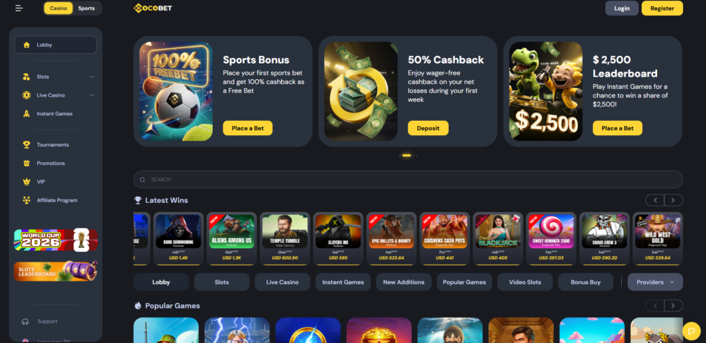 CocoBet casino — a crypto-first non GamStop site for UK players